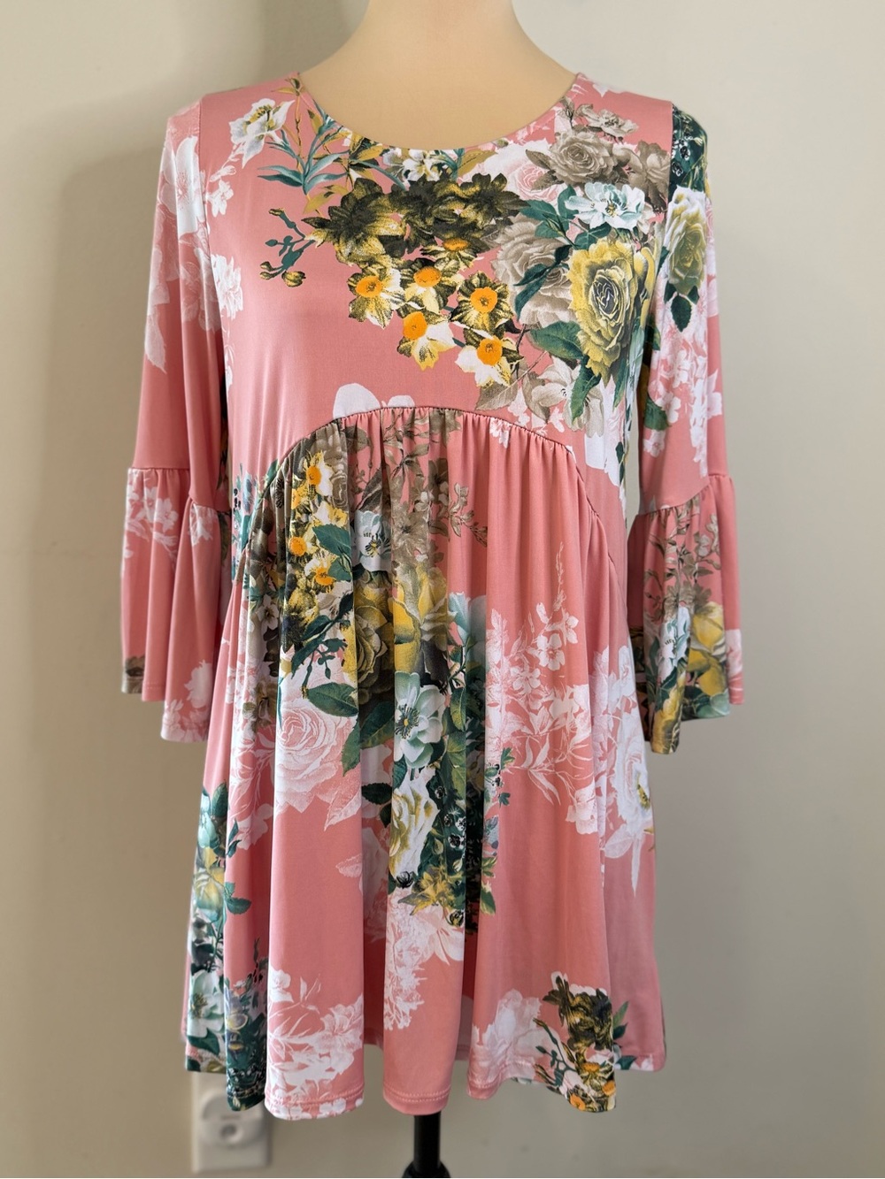 Paisley Grace colorful floral tunic top/mini dress pink yellow SM